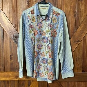 Tommy Bahama Floral Silk Long Sleeve Hawaiian Casual Button Down Large